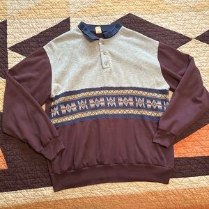 Blair Men's Gray and Maroon Patterned Crewneck Sweater